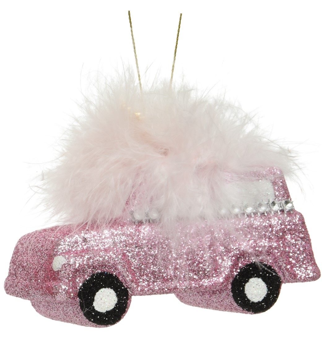 Kaemingk Baby Pink Fluffy Car with Diamante Trim – Birstall Garden Centre